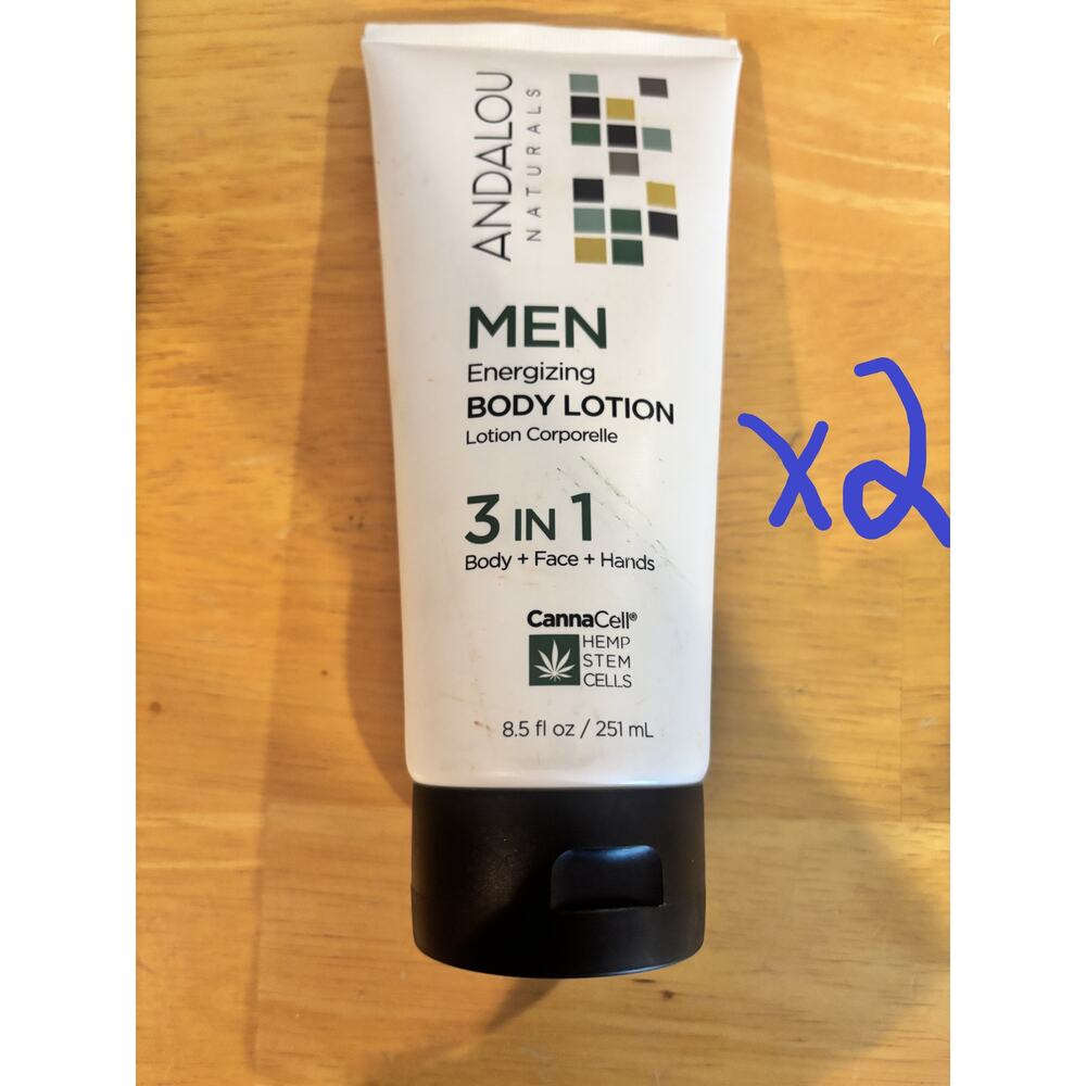 2 Andalou Naturals CannaCell MEN Energizing BODY LOTION, 8.5 Ounce Hemp lot set